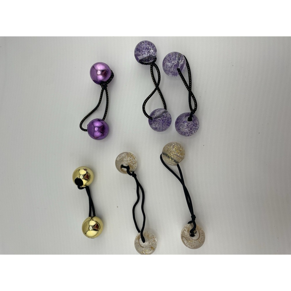 Vintage Lot Girl's‎ Metallic Glitter Knocker Ball Bobble Twin Hair Tie Ponytail